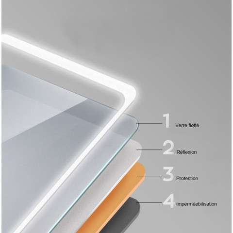 Miroir de salle de bain avec led et anti-buée commande par effleurement Tourmaline réversible - Dimensions au choix