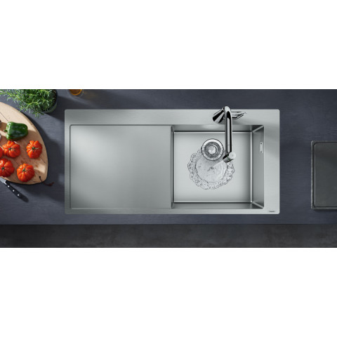 Evier encastré en acier inoxydable 1 bassin 450 mm s715-f450 avec égouttoir et trou pour robinet hansgrohe