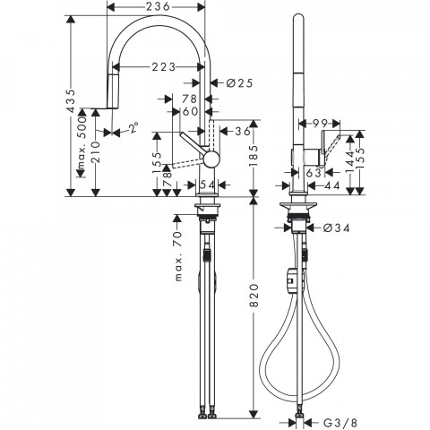 Mitigeur evier hansgrohe talis m54 210 avec douchette noir