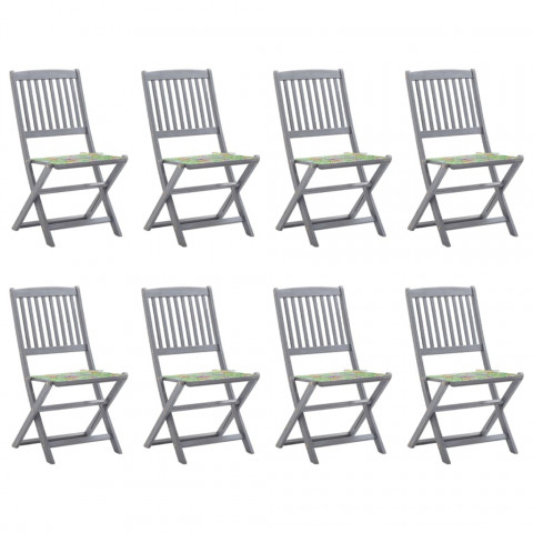 Chaises pliables d'extérieur 8 pcs avec coussins bois d'acacia - Couleur des coussins au choix