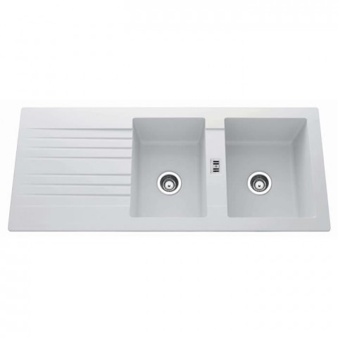 Ewi evier solstice 116x50cm 2 bacs 1 égouttoir blanc