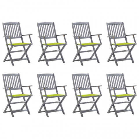 Chaises pliables d'extérieur 8 pcs avec coussins bois d'acacia - Couleur des coussins au choix