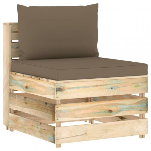 Canapé central sectionnel avec coussins bois imprégné de vert - Couleur des coussins au choix