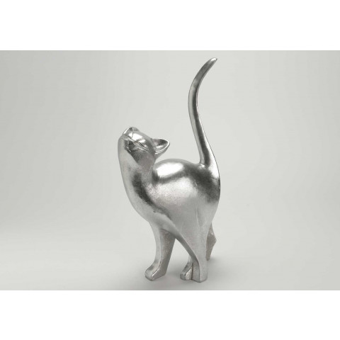 Statuette chat argent en résine taille 2