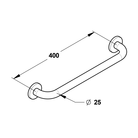 Barre droite 400 mm, inox chromé (sans vis) Diamètre 25 mm - PRESTO - 60577