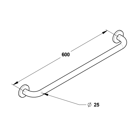 Barre droite 600 mm, inox chromé (sans vis) Diamètre 25 mm - PRESTO -60577