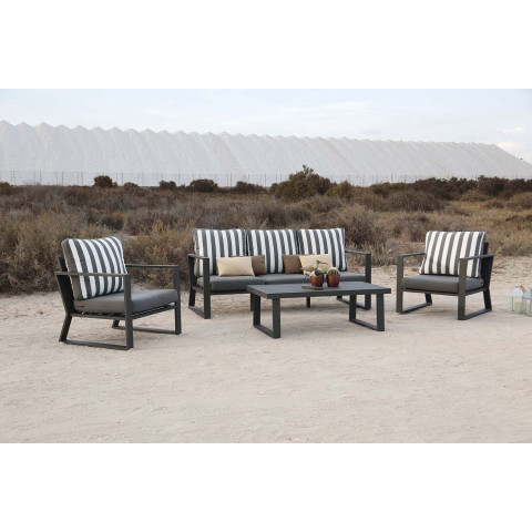 Salon de jardin en aluminium gris noir boli