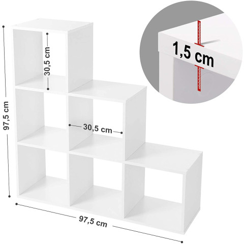 Étagère escalier meuble de rangement 6 compartiments 97,5 x 29 x 97,5 cm - blanc