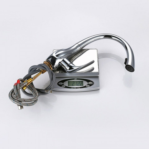 Robinet mitigeur de cuisine col de cygne avec douchette extractible 2 jets débit variable bec pivotant à 360°
