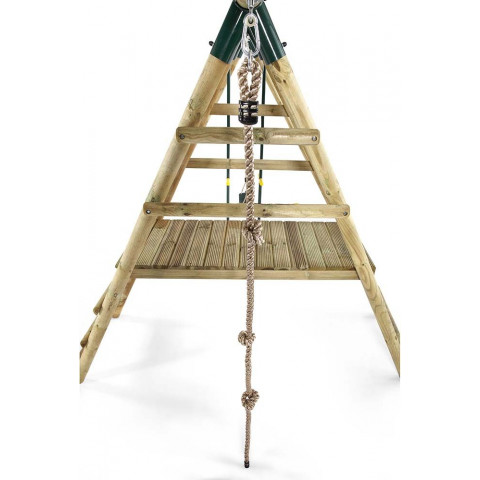 Portique en bois avec toboggan  et agrès