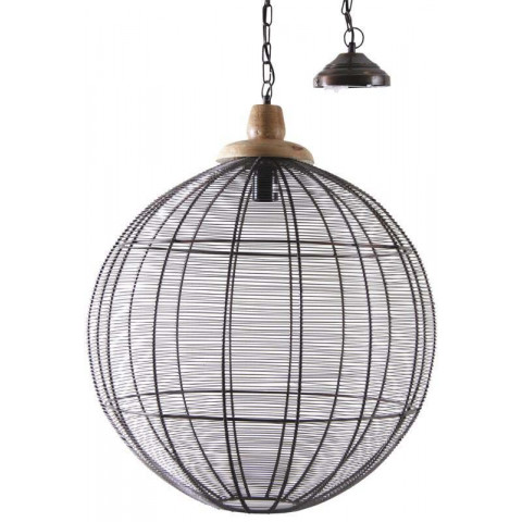 Suspension ronde en métal cuivré et bois