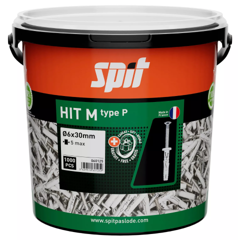 Cheville à frapper HIT-M P tête plate en nylon et clou-vis zingué - Seau de 1000 pièces - SPIT - 060125