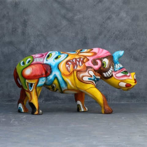 Rhinocéros design pop art en résine