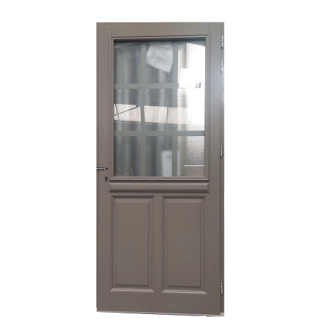 Porte d'entrée bois vitrée, alban gris  ral 7039, h,215xl,90 p,gauche cotes tableau gd menuiseries