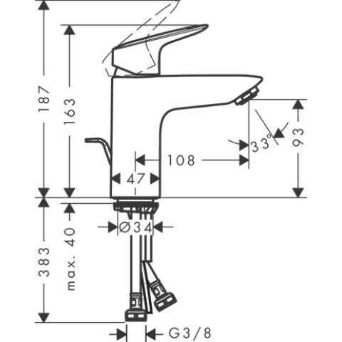 Mitigeur de lavabo HANSGROHE Logis CH3 CoolStart avec tirette et vidage synthétique chromé - 71102000