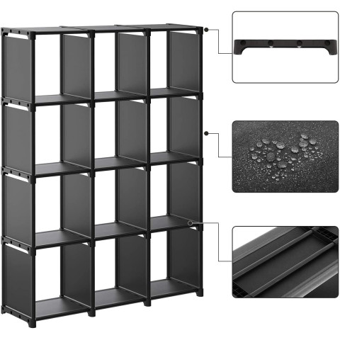 Cube de rangement bibliothèque à 12 casiers placard modulable - 105 x 30 x 140 cm maillet en caoutchouc fourni noir
