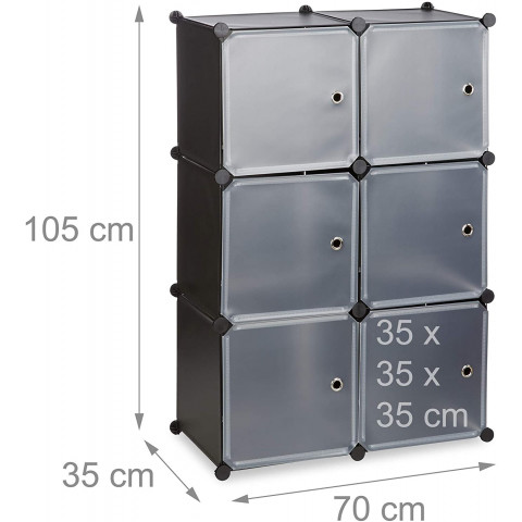 Armoire étagère système de rangement plastique avec 6 portes - Couleur au choix