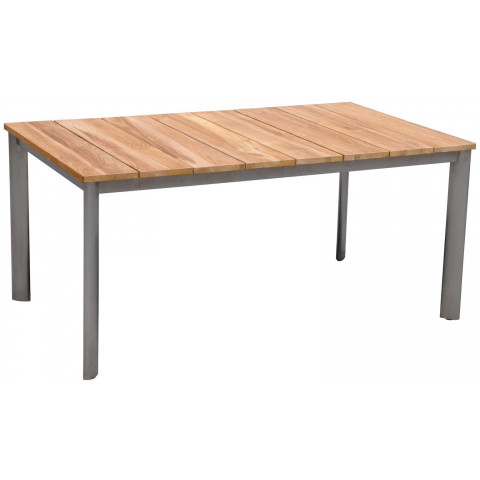 Salon de jardin table et 6 fauteuils acier brossé et teck melbourne