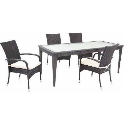 Table de jardin en polyrésine noire et verre