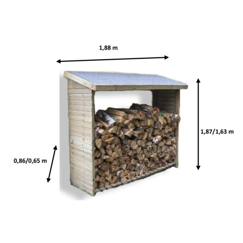 Abri range-bûches habrita foresta rb18869 mural autoclavé 2 stères 1,88x0,86/0,65x1,87/1,63m