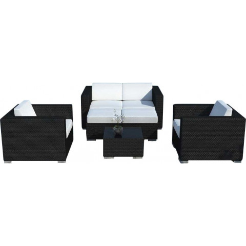 Salon de jardin 4 à 6 places en résine noire avec coussins - Couleur au choix