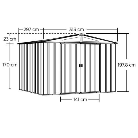 Abri métal habrita foresta spacemaker apex 9,30m2 grand volume toit 2 pentes avec double porte coulissante