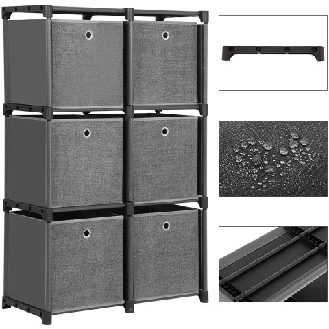 Étagère de rangement en forme d'escalier avec 6 boîtes de rangement meuble de rangement modulable multifonction muni d'un maillet en caoutchouc 105 x 30 x 105 cm (l x l x h) noir