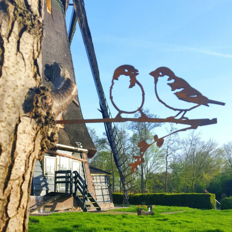 Oiseaux sur pique couple de moineaux en acier corten