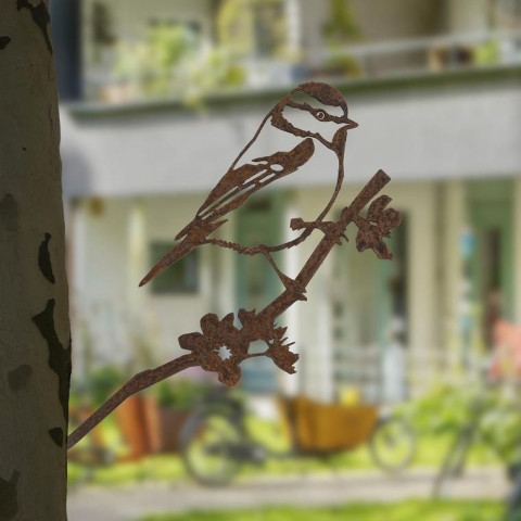 Oiseau sur pique mésange bleue en acier corten