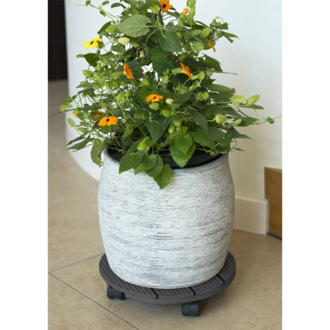 Chariot à plantes rond ø30 cm anthracite bois