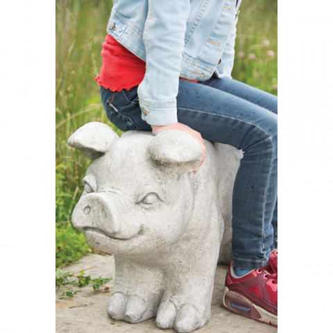 Esschert design banc de jardin en pierre en forme de cochon gris