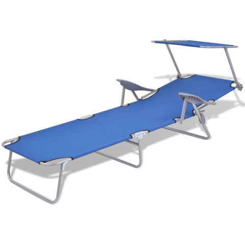 Transat chaise longue bain de soleil lit de jardin terrasse meuble d'extérieur avec auvent acier bleu helloshop26 02_0012263