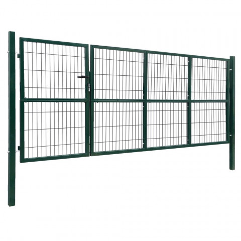 Vidaxl portail de clôture de jardin avec poteaux 350x140 cm acier vert