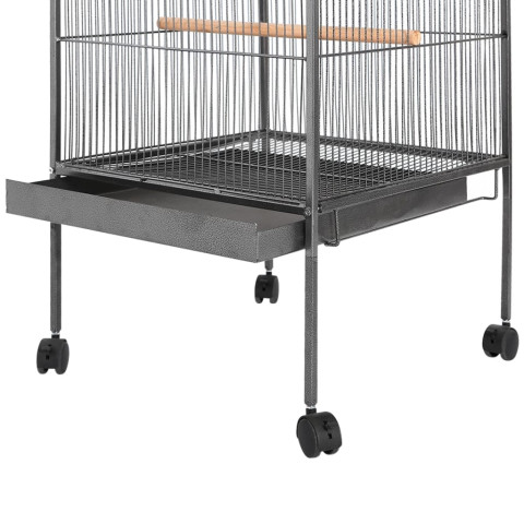 Cage à oiseaux avec toit acier noir 66 x 66 x 155 cm