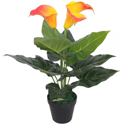 Plante artificielle avec pot lis calla 45 cm rouge et jaune