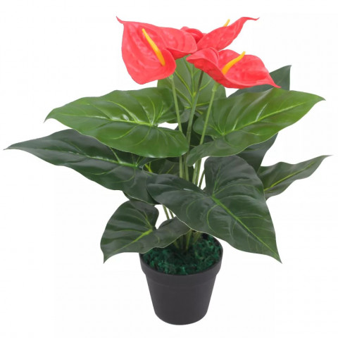 Plante artificielle avec pot anthurium 45 cm rouge et jaune