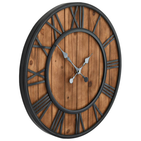 Horloge murale vintage à quartz bois et métal 60 cm xxl