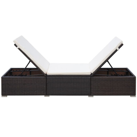 Transat chaise longue bain de soleil lit de jardin terrasse meuble d'extérieur avec coussin résine tressée marron helloshop26 02_0012513