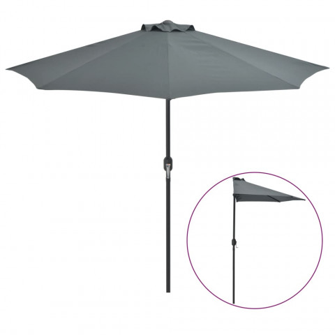 Parasol de balcon et mât en aluminium anthracite 270x135cm demi