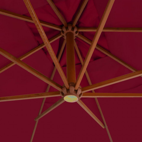 Parasol en porte-à-faux avec mât en bois 400 x 300 cm bordeaux