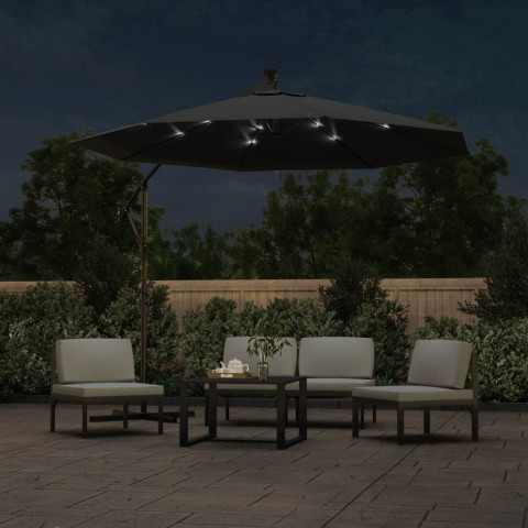 Parasol en porte-à-faux led et mât en acier 300cm anthracite