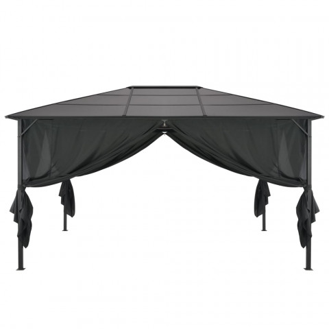 Tonnelle avec rideau aluminium 4x3x2,6 m noir