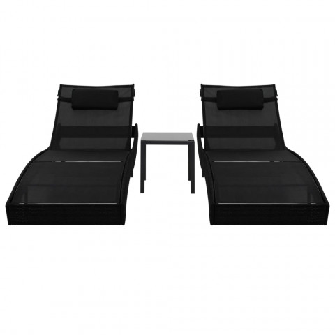 Vidaxl chaises longues 2 pcs et table résine tressée et textilène noir