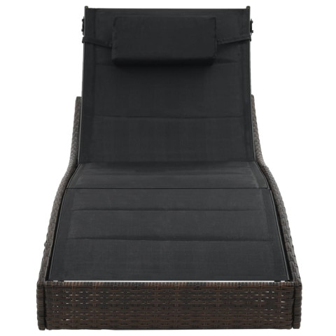 Transat chaise longue bain de soleil lit de jardin terrasse meuble d'extérieur résine tressée et textilène marron helloshop26 02_0012921
