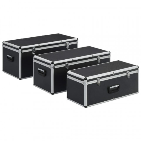 Boîtes de rangement 3 pcs noir aluminium