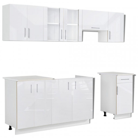 Vidaxl armoire de cuisine 7 pcs blanc haut brillance 240 cm