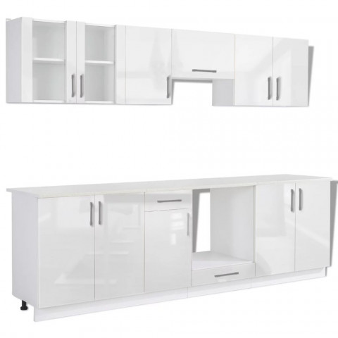 Vidaxl armoire de cuisine 8 pcs blanc haut brillance 260 cm
