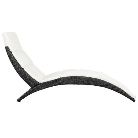Transat chaise longue bain de soleil lit de jardin terrasse meuble d'extérieur pliable avec coussin résine tressée noir helloshop26 02_0012858
