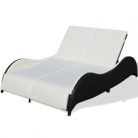 Vidaxl chaise longue double avec coussin ondulée noir résine tressée