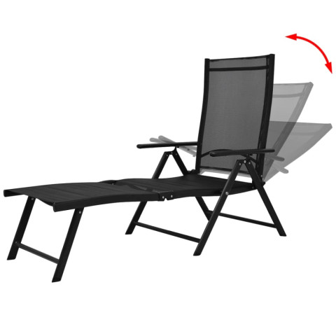 Transat chaise longue bain de soleil lit de jardin terrasse meuble d'extérieur pliable aluminium noir helloshop26 02_0012806